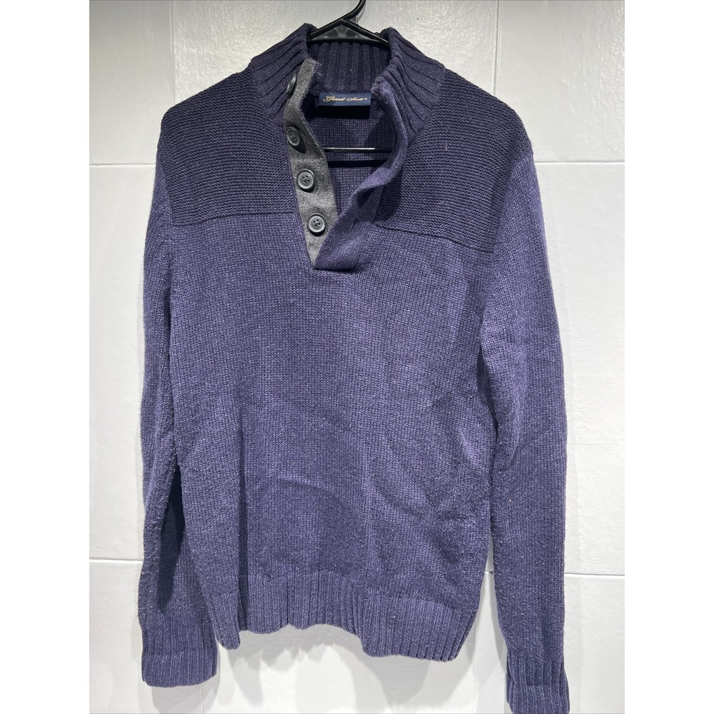 Garrett Scott  Pullover Purple S Wool Blend Henley Sweater Mens Mock Turtleneck